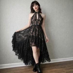 Mia Joy Fairy Goth Black Lace Tiered Ruffle Dress – Size Small